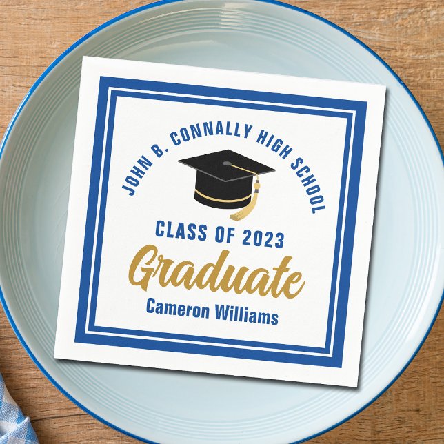 Custom Blue Gold Graduate 2024 Graduation Party Napkin (Creator Uploaded)