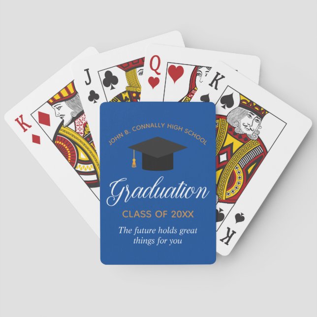 Custom Blue Gold Graduation 2025 Graduate Gift Playing Cards (Back)
