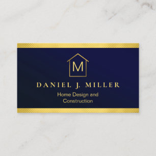 Custom Blue + Gold Home Building Construction Lux Business Card