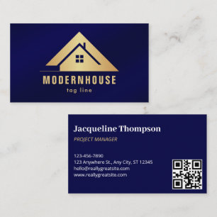 Custom Blue + Gold Home Building Construction Lux  Business Card