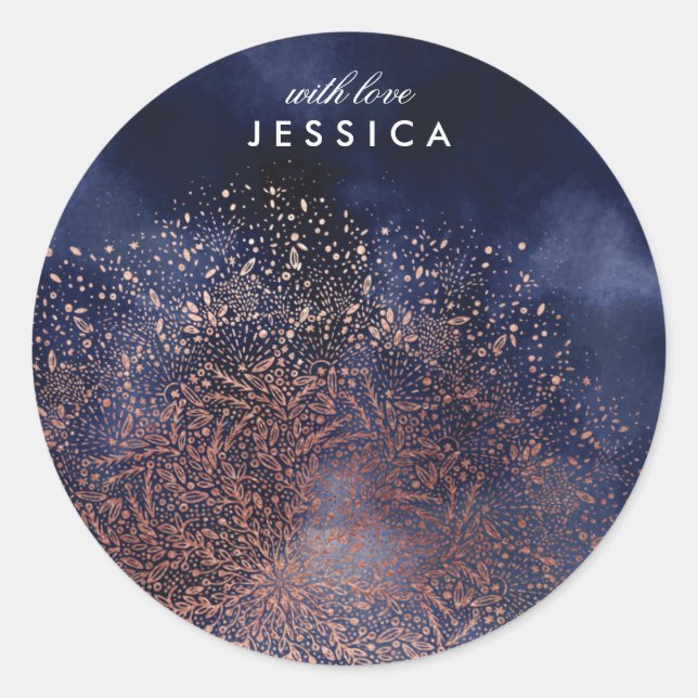 Custom Blue Gold Sparkle Christmas Round Sticker (Front)