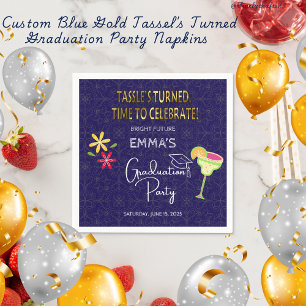 Custom Blue Gold Tasselߴs Turned Graduation Party Napkin