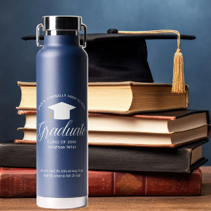 Custom Blue Graduation 2026 Graduate Keepsake Water Bottle