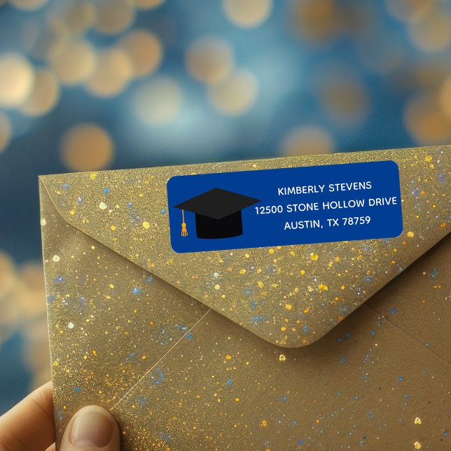Custom Blue Graduation Party Return Address Label (Creator Uploaded)