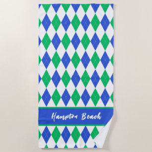 Custom Blue & Green Argyle Beach Towel
