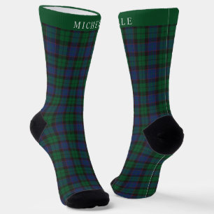 Custom Blue Green Black Chequered Pattern Socks