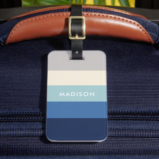 Custom Blue Grey Geometric Colour Block Pattern Luggage Tag