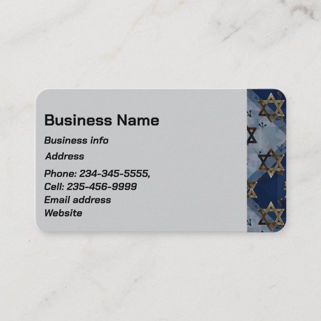 Custom Blue Grey Gold Star of David  Business Card (Front)