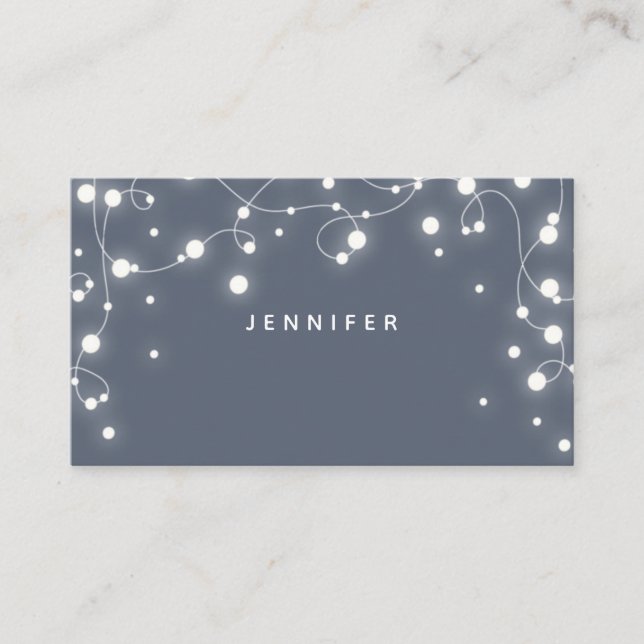 Custom Blue-Grey Sparkling Lights Christmas Place Card (Front)