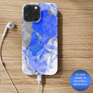 Custom Blue Grey White Modern Polygon Pattern iPhone 13 Pro Max Case