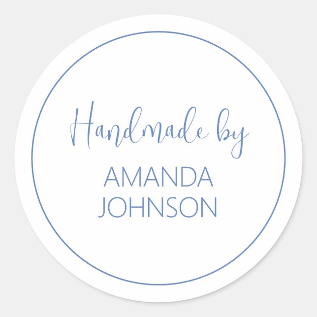 Custom Blue Handmade By Classic Round Sticker (Front)