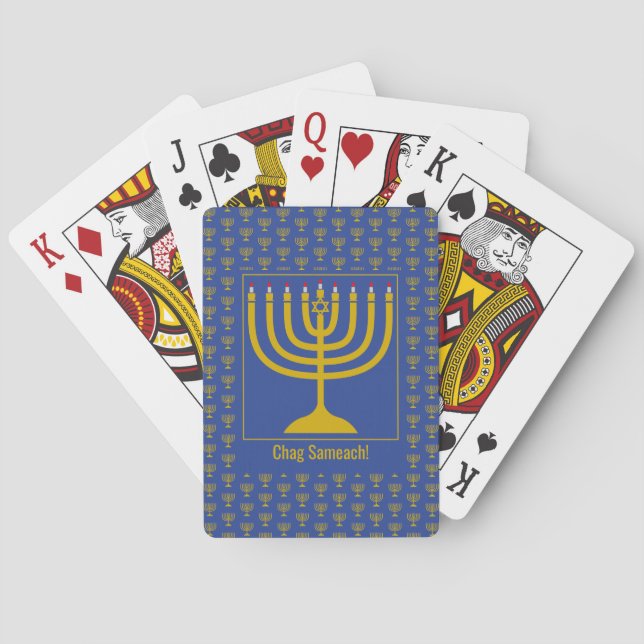 Custom Blue Hanukkah MENORAH Playing Cards (Back)