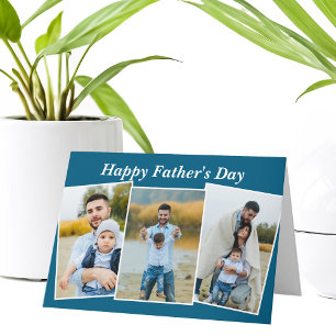Custom Blue Happy Father's Day Photo Collage Card