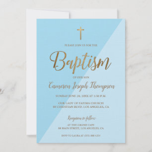 Custom Blue Hues Gold Modern Baptism Invitation