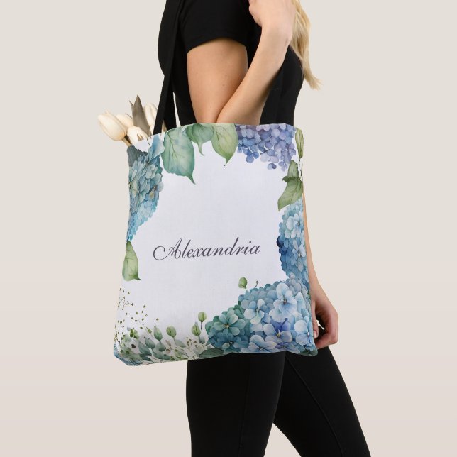 Custom Blue Hydrangeas  Tote Bag (Close Up)