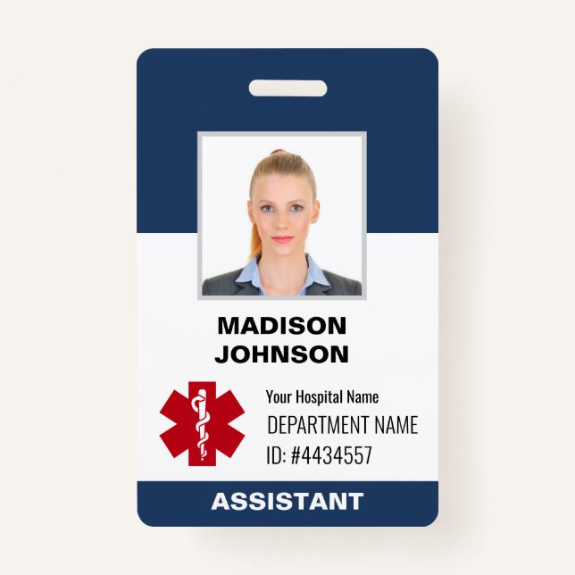 Custom Blue ID with Employee Photo, Business Logo ID Badge (Front)