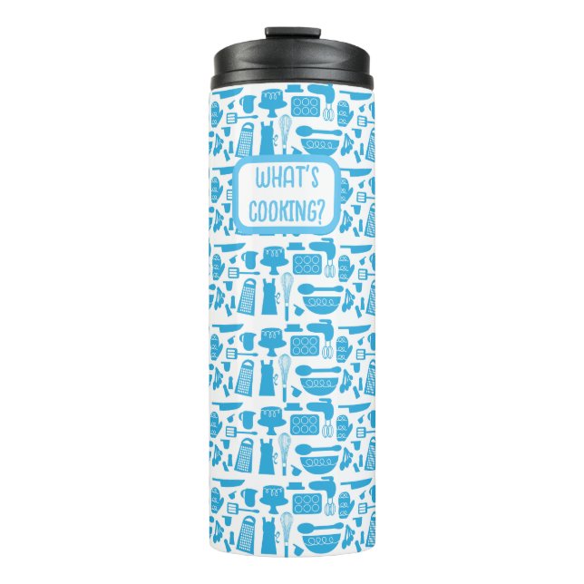 Custom Blue Kitchen Kitsch Fun Art Pattern Thermal Tumbler (Front)