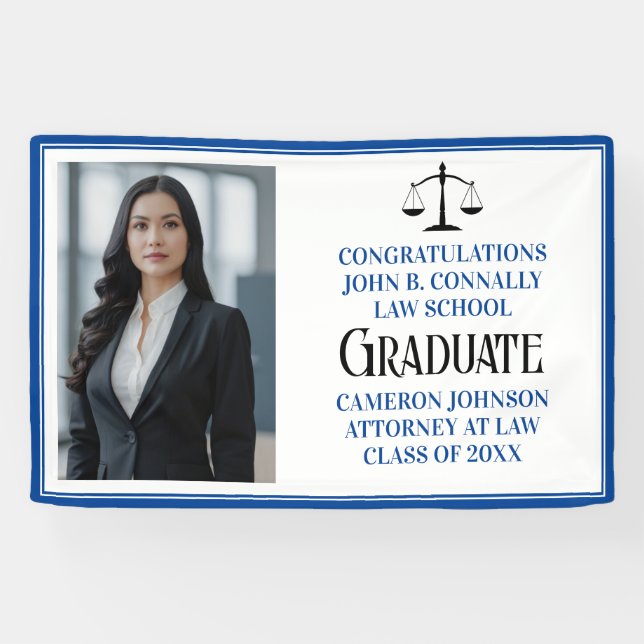 Custom Blue Law School Photo Graduation Party Banner (Horizontal)