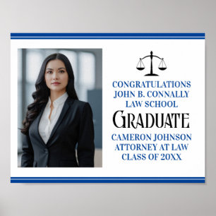 Custom Blue Law School Photo Graduation Party Poster
