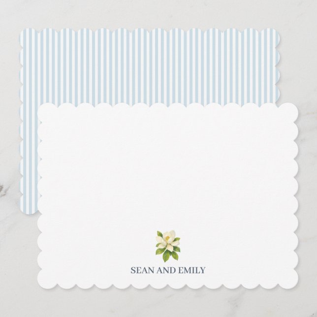 Custom Blue Magnolia Flower Logo Thank You Card (Front/Back)