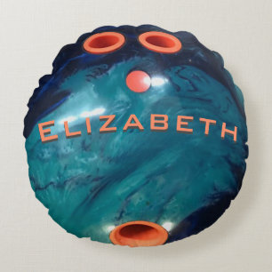 Custom Blue Marble and Orange Bowling Ball Round Cushion