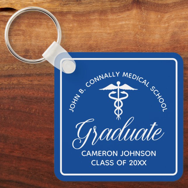 Custom Blue Medical School Graduation Keepsake Key Ring (Front)
