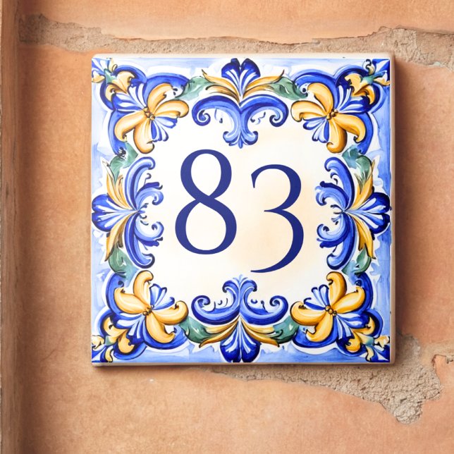 Custom Blue Mediterranean House Number  Ceramic Tile (Creator Uploaded)