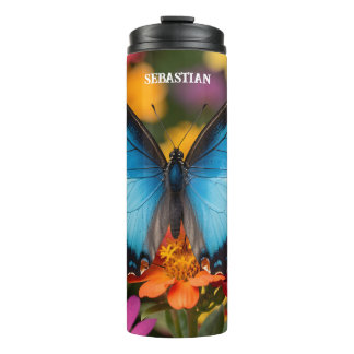 Custom Blue Morpho Butterfly Floral Botanical  Thermal Tumbler