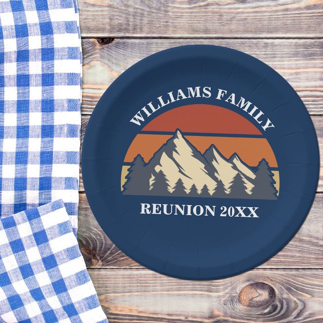 Custom Blue Mountain Sunset Family Reunion Party Paper Plate (Creator Uploaded)