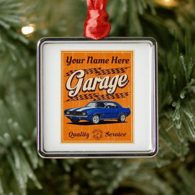 Custom Blue Muscle Car Garage Metal Ornament (Tree)