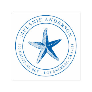 Custom Blue Nautical Starfish Name Return Address Self-inking Stamp