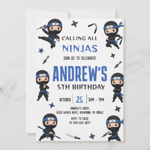 Custom Blue Ninja boy Warrior birthday Party Invitation
