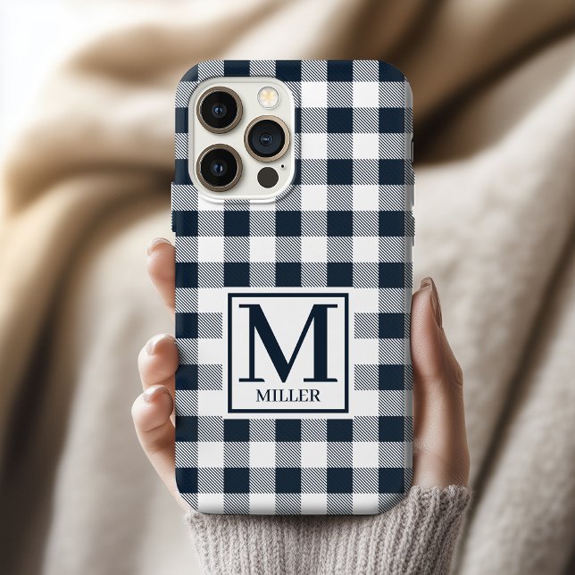 Custom Blue Noir Plaid Phone Case Gift for Her (Custom Gingham Phone Case Birthday Gift for Mom or Besties, Blue Noir Checkered Phone Case for Her)