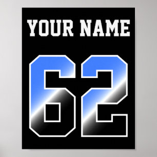 Custom Blue Number 62 Personalised T Shirt Poster