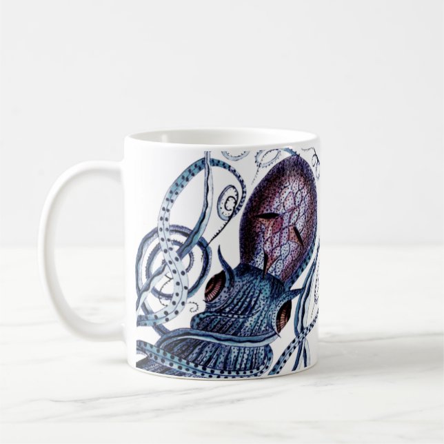 Custom Blue Octopus modern coastal navy purple Coffee Mug (Left)