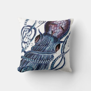 Custom Blue Octopus modern coastal navy teal Cushion