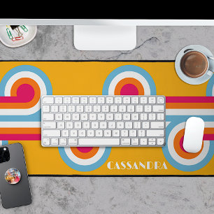 Custom Blue Orange Magenta Red Retro Art Pattern Desk Mat