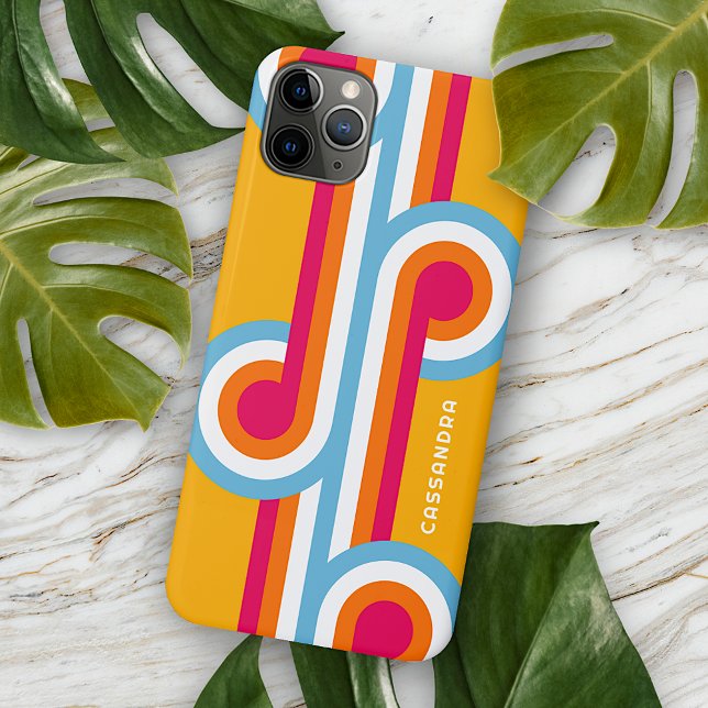 Custom Blue Orange Pink Red Retro Art Pattern Case-Mate iPhone Case (Creator Uploaded)