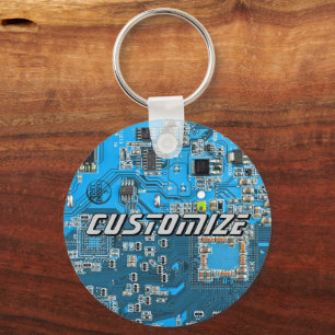 Custom Blue PCB Circuit Board for IT Pros 2 Key Ring