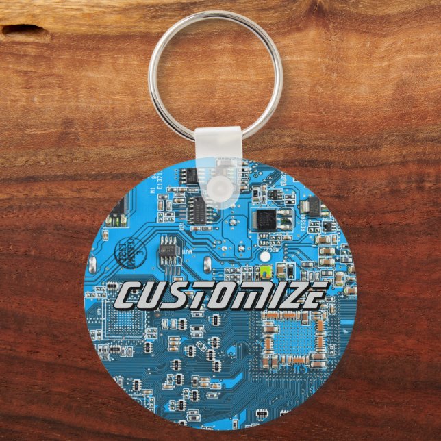 Custom Blue PCB Circuit Board for IT Pros 2 Key Ring (Front)