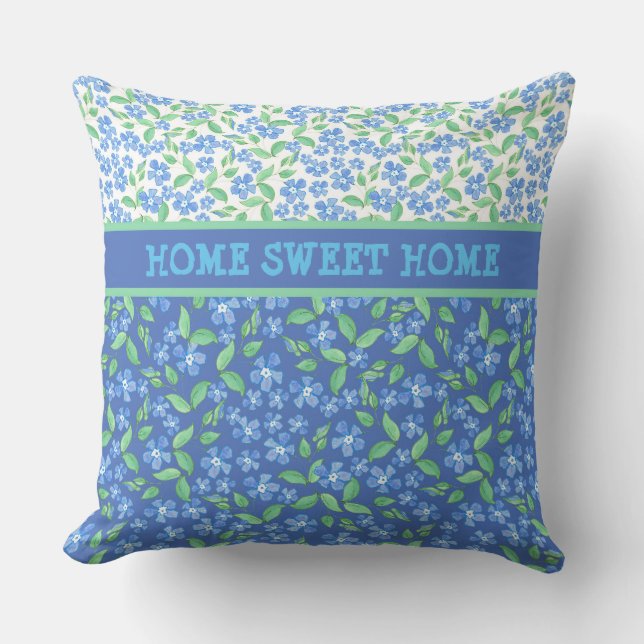Custom Blue Periwinkles Ditsy Floral Patterns Cushion (Front)