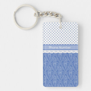 Custom Blue Periwinkles Polka Dots Faux Lace Key Ring