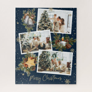 Custom Blue Photo Collage Christmas Jigsaw Puzzle