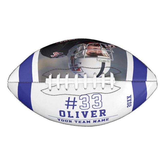 Custom Blue Player's Name Number Team Photo Football (Front)
