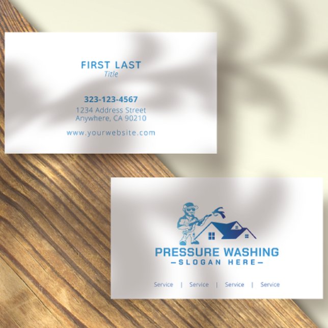 Custom Blue Pressure Washing White Business Cards (Creator Uploaded)