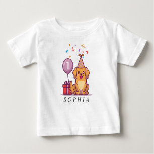 Custom blue puppy tee for 1st birthday girl