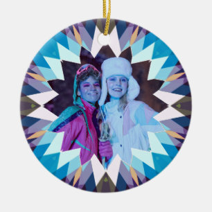 Custom Blue Purple Christmas Star Photo Gift Tree Ceramic Ornament