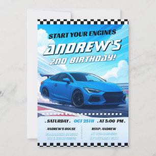 Custom Blue Race Car birthday party Invitation