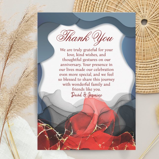 Custom Blue & Red Abstract Wedding Anniversary Thank You Card (Creator Uploaded)