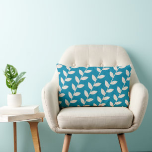 Custom Blue Retro Leaf Pattern Lumbar Cushion